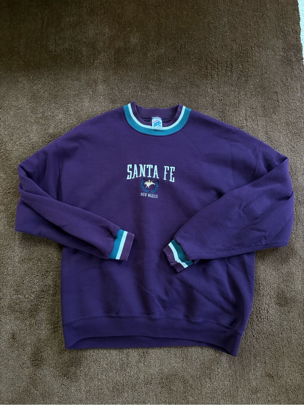 Santa Fe Purple Crewneck Sweatshirt with Teal Trim